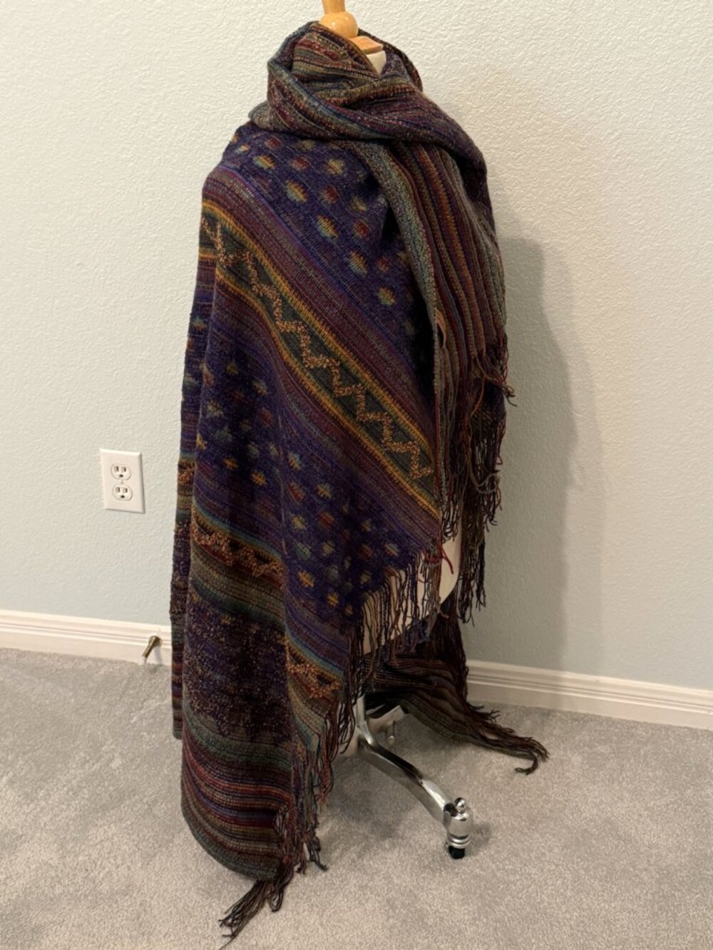 Missoni Vintage Large Knit Multicolor Scarf Shawl Wrap Mohair Wool Italy Fringe - Picture 3 of 10